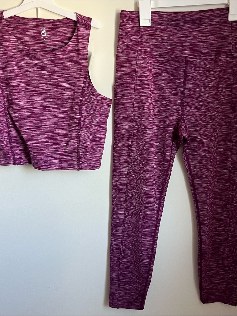 Lou & Grey Yoga Set Purple Marled Size Medium Sports Bra Leggings Pockets